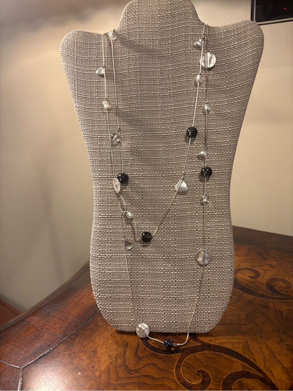 Silver Tone Long Layered Necklace